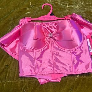 Betsey Johnson Shiny Pink Bustier with Bow